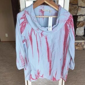 Soft Surroundings Blue and Red Blouse Size XL NWT